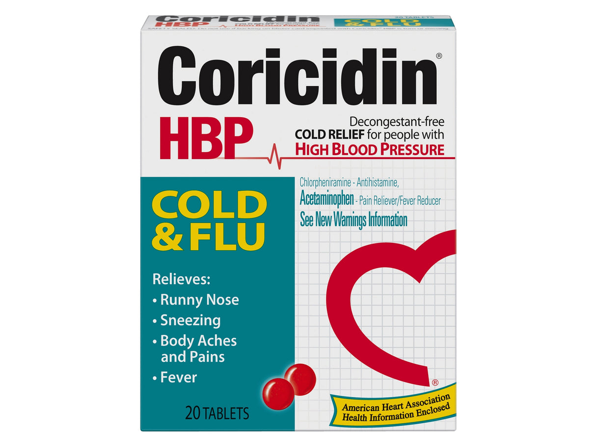 Coricidin HBP Cold & Flu Relief – 20ct | For High Blood Pressure
